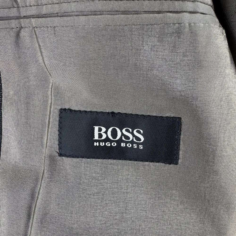 Vintage Hugo Boss Suit Jacket 42R Taupe Wool Mohair Birdseye Ombre Ticket Pocket